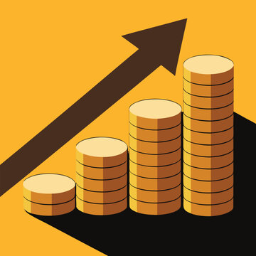 Rising financial graph with coin stacks, representing market growth, investment gains, and upward economic trends.