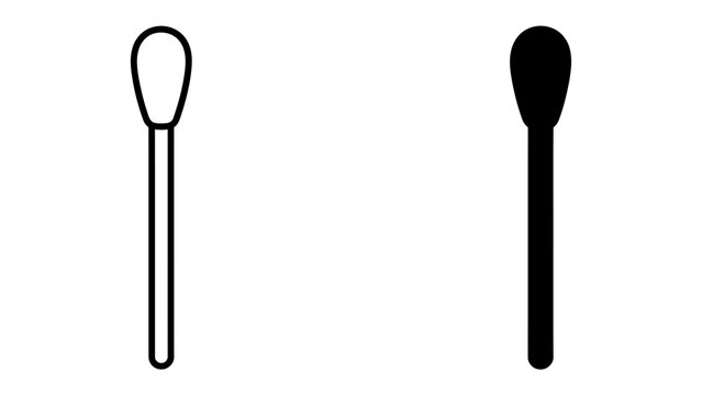 Cotton Swab Icon: A simple graphic representation of a cotton swab in both outline and solid black forms, ideal for medical or hygiene-related designs.