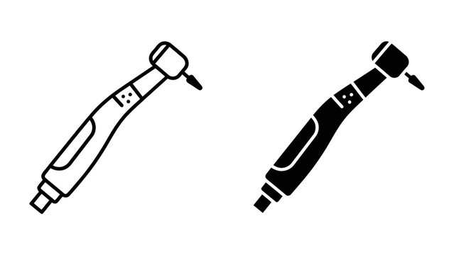 Dental Drill Icon: Two icons representing a dental drill, one in outline and one in solid black, showcase the essential tool for dental procedures.