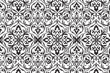 Fototapeta premium Seamless Floral Damask Pattern Black and White Victorian Ornament
