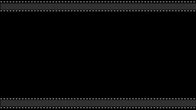 Minimalist highway lanes motion graphics on black background with dashed borders.