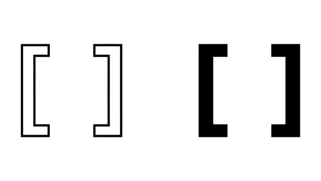 Bracket Pair: A simple graphic featuring two pairs of brackets, one outlined and the other solid black, against a white backdrop. Offers versatile use in design projects.