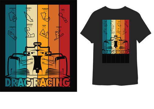 Drag Racing Illustration With Race Track Silhouettes And Vehicle Shape