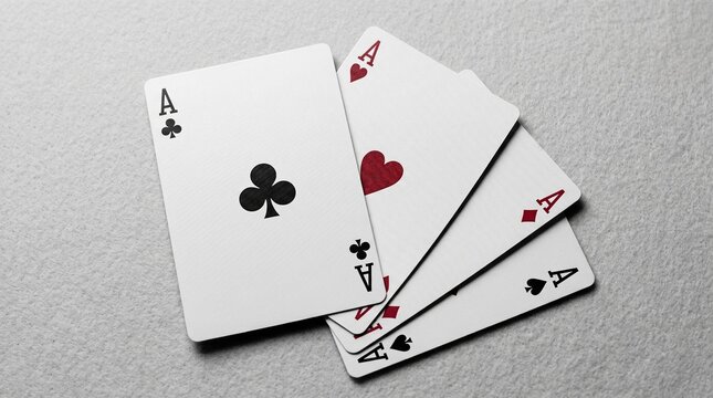 Hand of cards with four aces on a grey background, winning strategy concept, professional poker, success spirit
