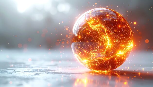 Glowing fiery orange glass sphere.