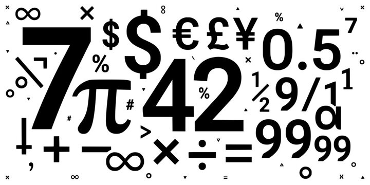 Numbers and Symbols Forming a Dense Abstract Pattern of Overlapping and Intersecting Characters Featuring Design, Vector