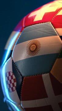 Vertical Rotating Soccer Ball with World Flags Focused on Argentina