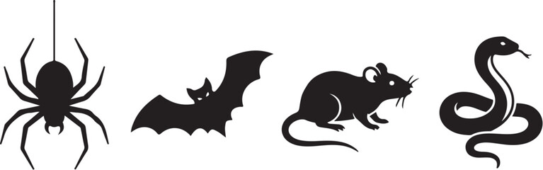 Fototapeta premium Halloween animal silhouettes set spider, bat, rat, snake
