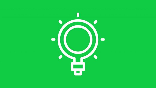 Animated creative idea light bulb outline icon on transparent background, ideal for innovation, inspiration, brainstorming, creativity, smart solutions, business concepts and motion graphics.