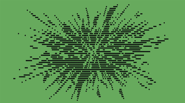Abstract pixelated explosion shape on a green background