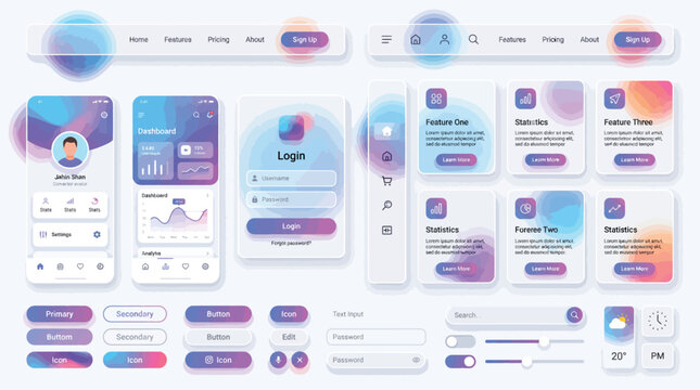 Modern App Design Interface with Gradient Colors and Minimalist Elements