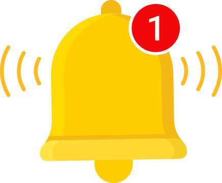 Yellow bell icon with red notification bubble signifies updates, alerts, or new messages digitally.