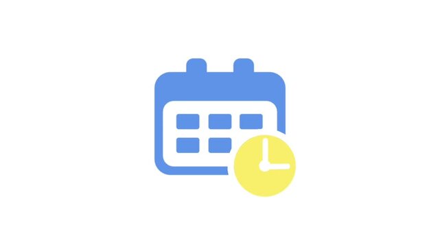 Animated Calendar with Clock Icon on White Background, Ideal for Appointment Scheduling, Event Planning, Time Management, and Productivity Videos