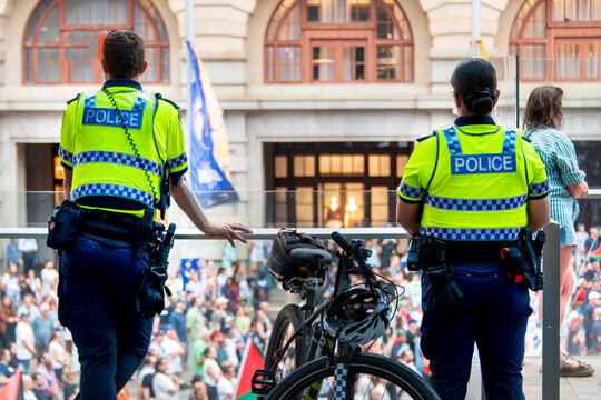 Police Force Patrolling During a Protest