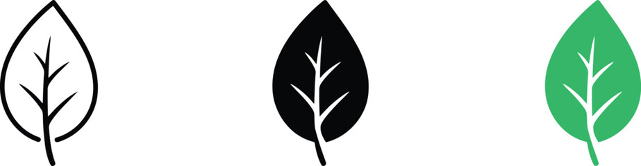 Set of nature icons showing leaf shape in outline solid and green color variations with collection environmental vegetation environment © Nondon
