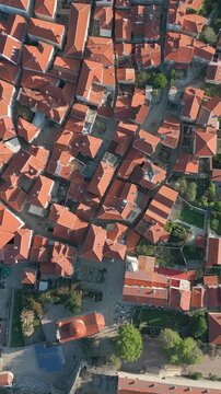 Aerial top down view of budva old town in montenegro