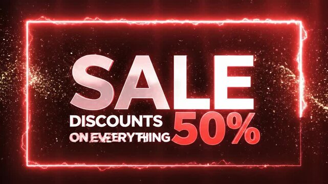 Glowing SALE text with red light explosion and neon frame