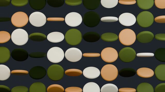 4K Abstract 3D Disc Grid Order Green Olive Orange White Rotating Seamless Loop Motion Background