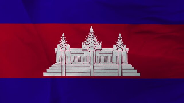 Cambodia National Flag Waving with Angkor Wat Emblem