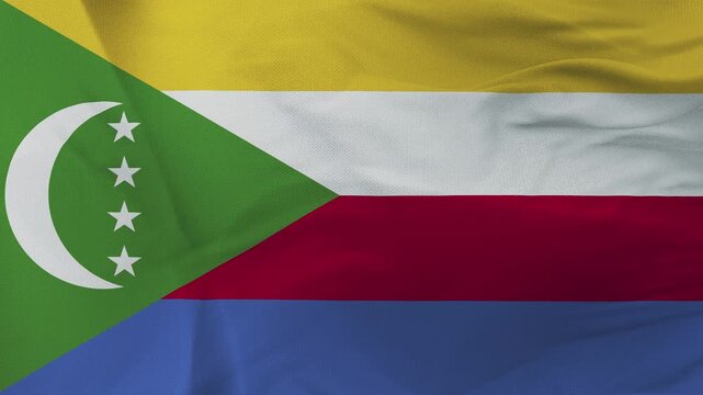 Waving Flag of Comoros with Crescent and Four Stars