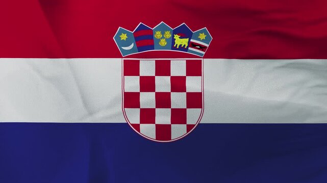 Croatia National Flag with Coat of Arms on Wrinkled Fabric
