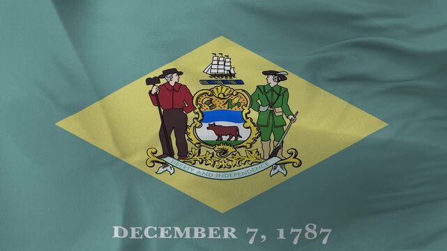 Delaware State Flag with Coat of Arms on Wrinkled Fabric