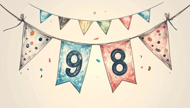 Festive Flag Garland with Number 98 for Birthday and Anniversary Party