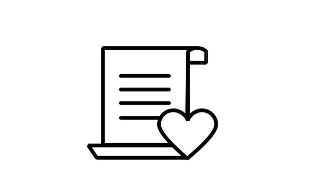 Animated Wishlist Certificate and Heart Icon. Animated scroll certificate document with a heart icon representing premium loyalty contract customer favorite and corporate brand value.