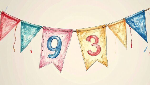 Festive Flag Garland with Number 93 for Birthday and Anniversary Party
