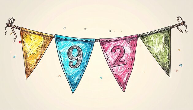 Festive Flag Garland with Number 92 for Birthday and Anniversary Party