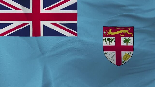 Fiji National Flag with Union Jack and Shield on Wrinkled Fabric