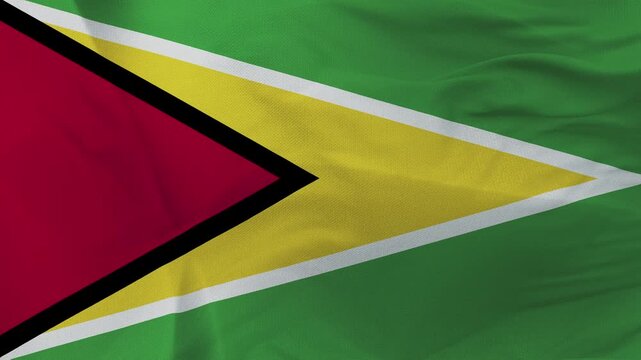 Guyana National Flag with Golden Arrowhead on Wrinkled Fabric