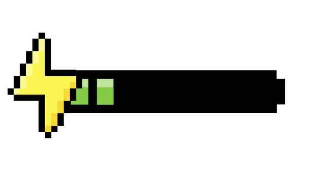 Retro pixel art energy bar featuring a prominent yellow star, depicting game user interface progress for health, experience, or ability levels in a classic video game design