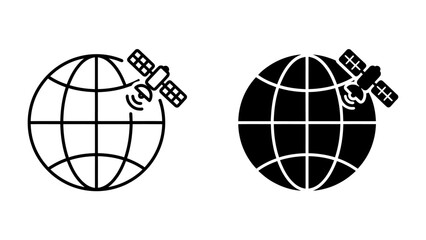 Global Satellite Network: Two iconic representations of Earth with orbiting satellites symbolize global communication, connectivity, and technological advancement. © abidakhatun