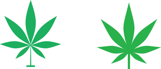 Fototapeta premium Green cannabis leaf icon silhouette set isolated on transparent background for medicinal herbal products botanical art.