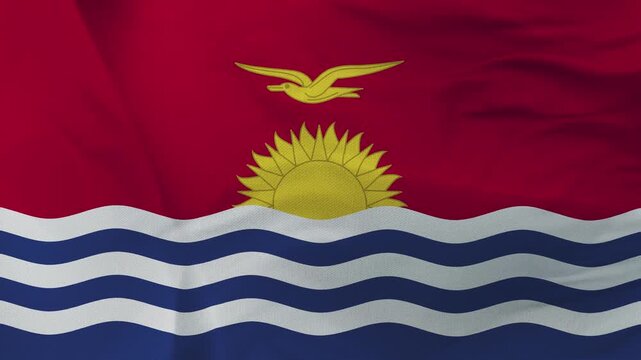 Kiribati Flag Waving with Frigatebird, Sun and Ocean Waves