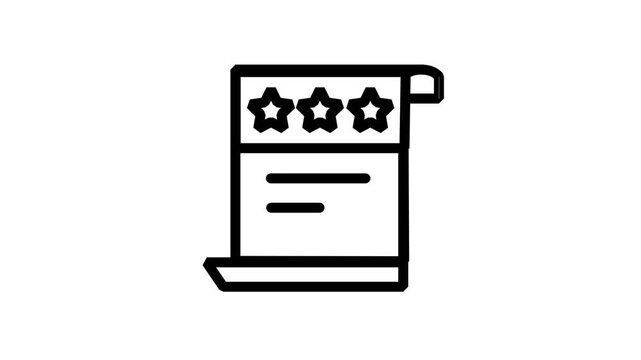 Certified Document Reward and Milestone Banner Animated Icon. Minimalist outline animation icon of scrolled page document with three stars banner, showcasing top rank certificate and quality.