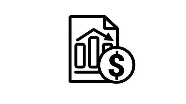 Animated Financial Report and Dollar Icon. Animated document with business growth chart and dollar coin representing financial report investment return and corporate revenue analysis.