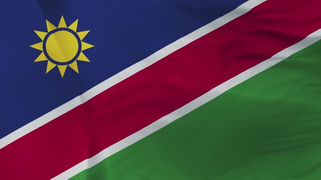 Namibian flag fabric with sun and diagonal red stripe