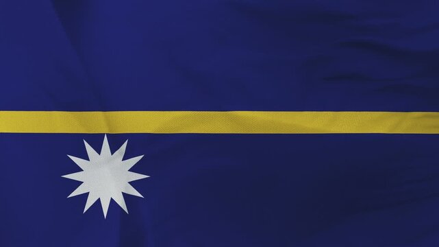 Nauru flag fabric with yellow stripe and white star on blue field