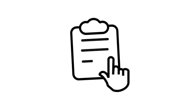 Clipboard Assessment Checklist Data File Inspection Animated Icon. Professional animated icon of hand pointing at clipboard checklist, conceptualizing audit assessment, business data report, task.