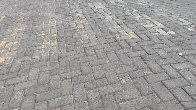 High angle view of interlocking paving blocks road texture