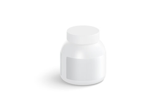 Blank white small protein can mockup png, transparent background, 3d rendering. Empty casein plastic pack with label mock up cut out. Clear conservation tin for nutrient whey or powder template.