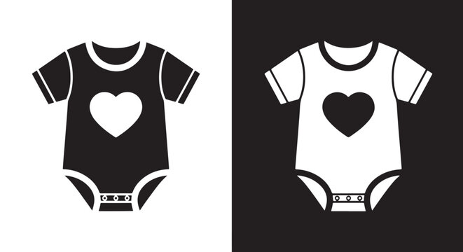 Baby onesie with heart vector illustration flat design: Icon set - Minimalist, flat icon, outline, glyph, linear, clipart, sticker 