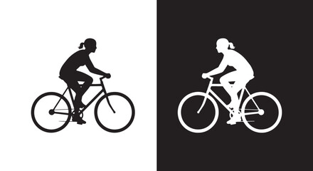 Obraz premium Cyclist duel flat design vector illustration: Solid vector icons - Clipart, sticker - icon set - Editable modern style icon