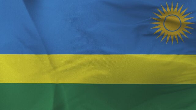 Rwandan flag fabric with sun emblem and blue yellow green stripes