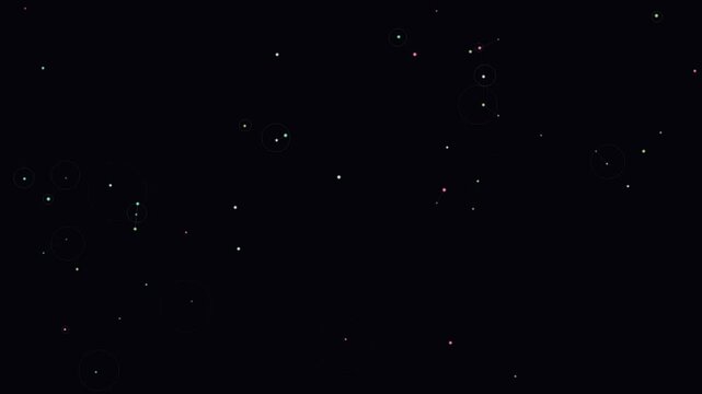 Abstract digital constellations night sky animation with glowing green and pink stars forming celestial patterns, representing cosmic connections and futuristic space exploration background.