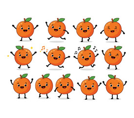 Fototapeta premium Collection of cartoon oranges with different facial expressions and poses on white background