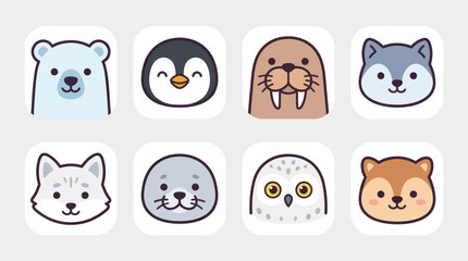 Arctic animals cute cartoon icons © Ziloong