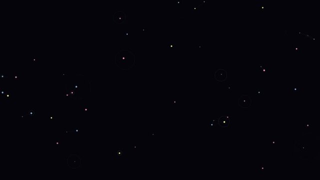 Abstract animation of glowing stars forming constellations and network connections on a dark cosmic background, with subtle circles highlighting points, perfect for technology and science visuals.